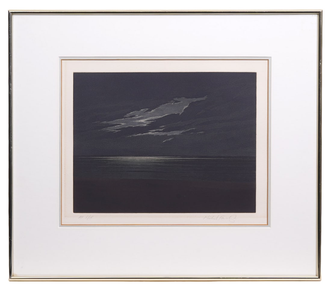Michael Fairclough "Night Sea I" Aquatint AP: Michael Fairclough (British, b. 1940) "Night Sea I" color aquatint, penciled signed lower right and numbered "AP 5/15" lower left. Artist and Royal Society of Painters in Watercolors Bankside Gallery 