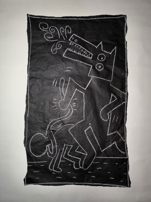 (attributed) Keith Hearing Untitled Subway Poster Black Paper chalk Big Artwork (1 of 2)