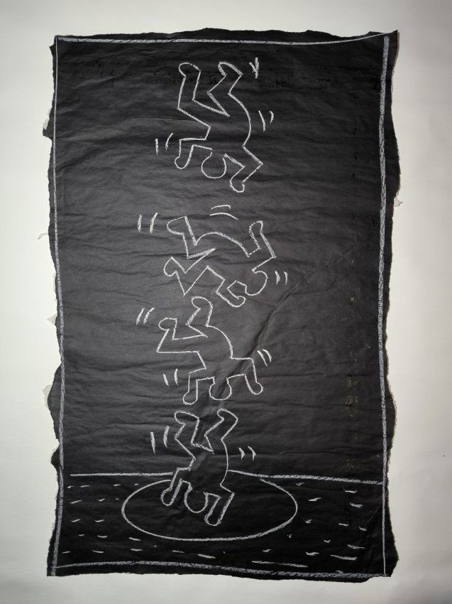 (attributed) Keith Hearing Untitled Subway Poster Black Paper chalk Big Artwork (1 of 2)