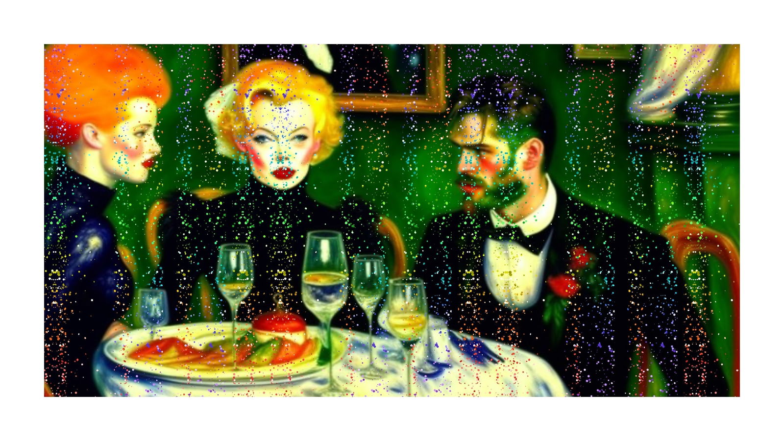 Edvard Munch - Having Dinner With Marilyn Monroe-D2, Limited Edition, Signed & Numbered: Mr. Jerusalem. meticulously craft each artwork, initiating the process with the creation of the original piece, reproduced on high-quality canvas through professional printing I intricately hand-paint