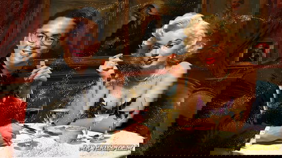 Adrian Cheng- Having Dinner With Marilyn Monroe- D1, Limited Edition, Signed & Numbered: Please note the images you see here online for the artworks is protected with artist name printed in gold & gold glitter watermark. The original artworks will be unique and one-of-a-kind, hand