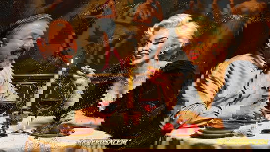Ai Weiwei - Having Dinner With Marilyn Monroe- D1, Limited Edition, Signed & Numbered: Please note the images you see here online for the artworks is protected with artist name printed in gold & gold glitter watermark. The original artworks will be unique and one-of-a-kind, hand