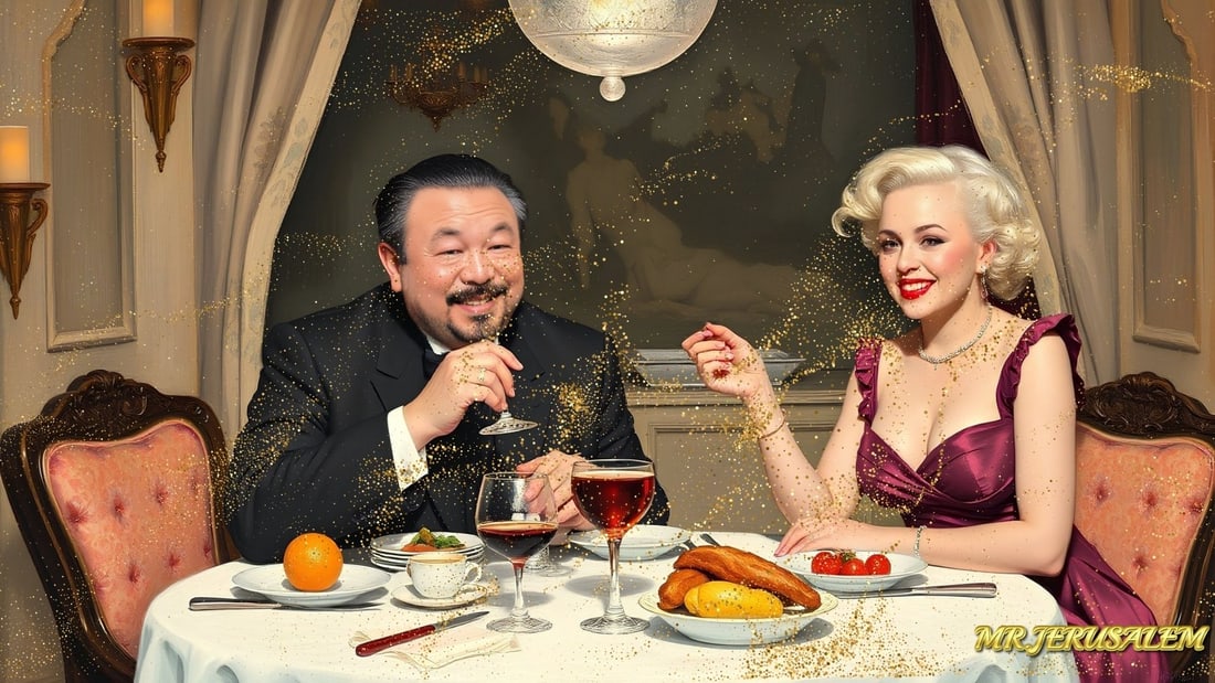 Ai Weiwei - Having Dinner With Marilyn Monroe- D2, Limited Edition, Signed & Numbered: Please note the images you see here online for the artworks is protected with artist name printed in gold & gold glitter watermark. The original artworks will be unique and one-of-a-kind, hand painted