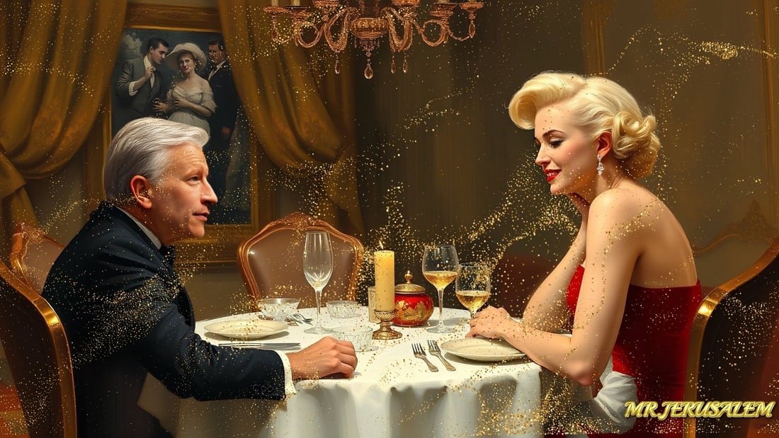 Amanda Holden - Having Dinner With Marilyn Monroe- D1, Limited Edition, Signed & Numbered: Please note the images you see here online for the artworks is protected with artist name printed in gold & gold glitter watermark. The original artworks will be unique and one-of-a-kind, hand painted
