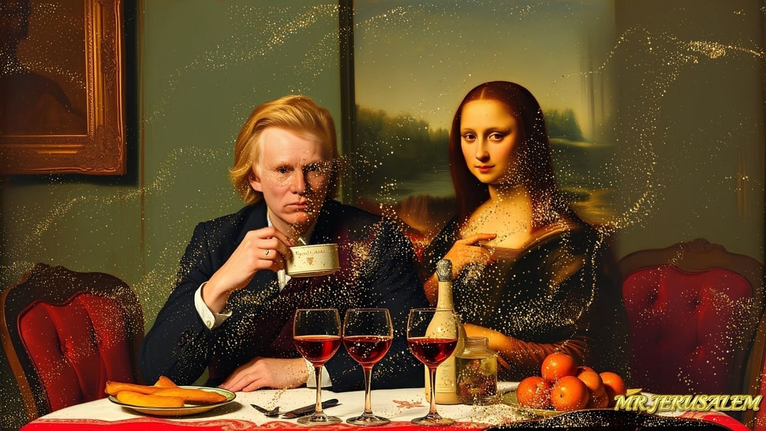 Andy Warhol - Having Dinner With Mona Lisa- D1, Limited Edition, Signed & Numbered: Please note the images you see here online for the artworks is protected with artist name printed in gold & gold glitter watermark. The original artworks will be unique and one-of-a-kind, hand painted