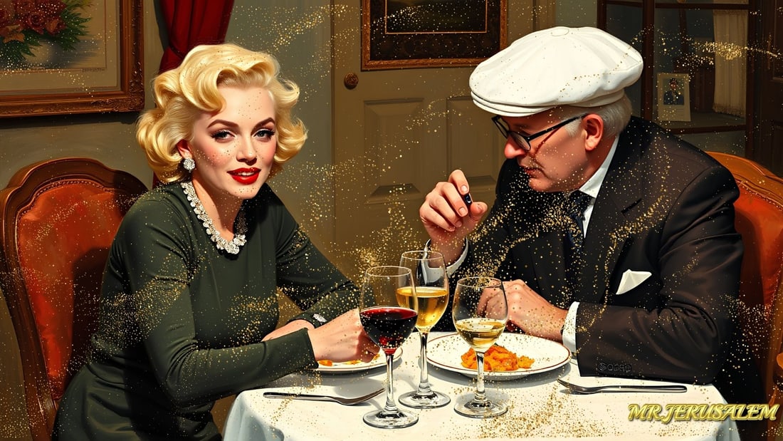 David Hockney - Having Dinner With Marilyn Monroe-D2, Limited Edition, Signed & Numbered: Please note the images you see here online for the artworks is protected with artist name printed in gold & gold glitter watermark. The original artworks will be unique and one-of-a-kind, hand painted