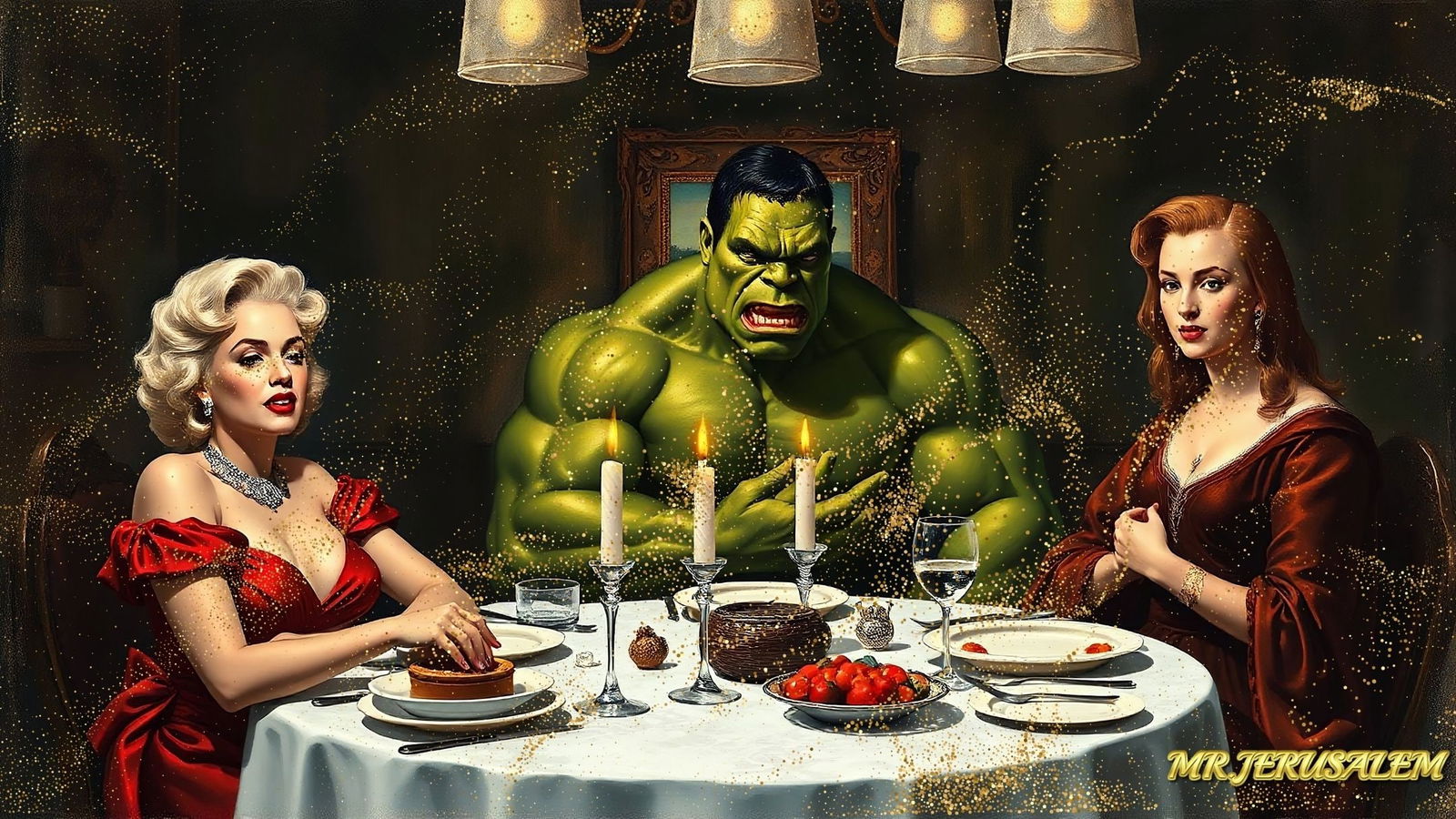 Hulk Having Dinner With Mona Lisa & Marilyn Monroe-D2, Limited Edition of 500 (1 of 5)
