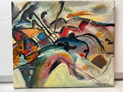 WASSILY KANDINSKY. (After) Oiginal Oil Painting, Soup Can, Signed,: WASSILY KANDINSKY. (After) Oiginal Oil Painting, Soup Can, Signed,