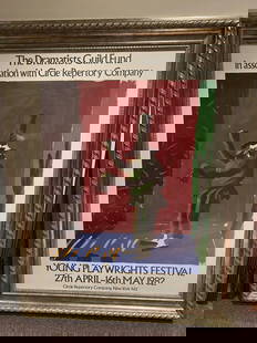 David Hockney, 1982 Original Poster, Young Playwrights Festival,: David Hockney, Original 1982&nbsp;Poster, Young Playwrights Festival, &nbsp;Poster sold framed with very expensive gold frame.