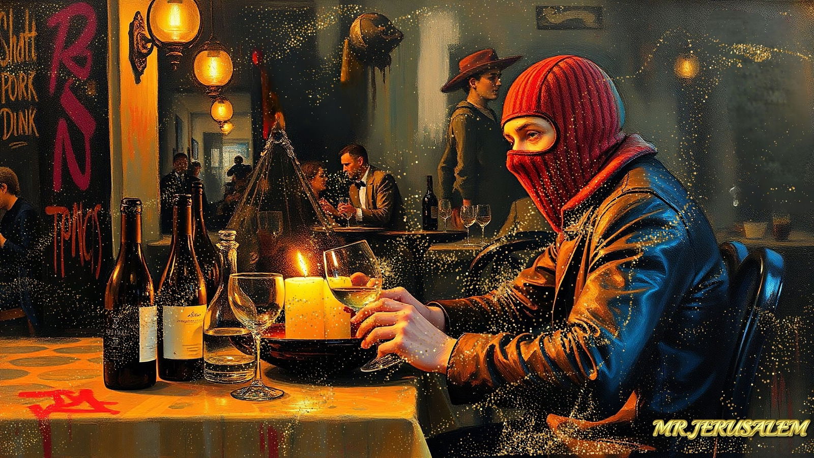 Banksy Dinner Alone-D2, Canvas Mixed Media, Limited Edition of 50 Pieces (1 of 5)