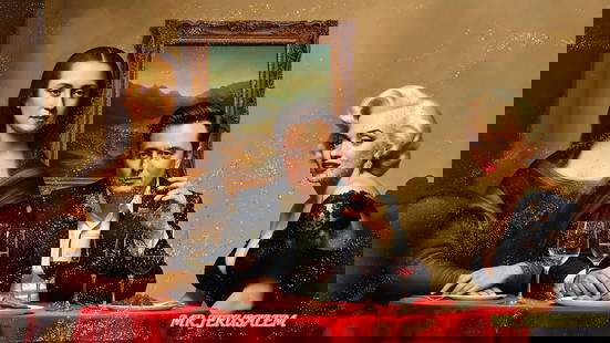 Elon Musk Having Dinner With Mona Lisa & Marilyn Monroe-D1, Limited Edition of 500: Mr. Jerusalem. meticulously craft each artwork, initiating the process with the creation of the original piece, reproduced on high-quality canvas through professional printing I intricately hand-paint
