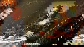 Francis Bacon - Having Dinner With Mona Lisa-D1, Limited Edition, Signed & Numbered: Mr. Jerusalem. meticulously craft each artwork, initiating the process with the creation of the original piece, reproduced on high-quality canvas through professional printing I intricately hand-paint