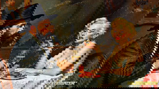 Paul Cezanne - Having Dinner With Marilyn Monroe-D1, Limited Edition, Signed & Numbered: Mr. Jerusalem. meticulously craft each artwork, initiating the process with the creation of the original piece, reproduced on high-quality canvas through professional printing I intricately hand-paint