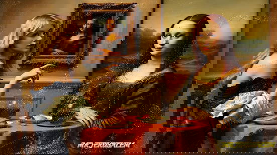 Britney Spears- Having Dinner With Mona Lisa-D2, Limited Edition, Signed & Numbered: Mr. Jerusalem. meticulously craft each artwork, initiating the process with the creation of the original piece, reproduced on high-quality canvas through professional printing I intricately hand-paint