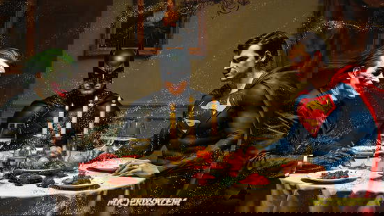 Joker Having Dinner With Batman & Superman-D2, Limited Edition of 500: Mr. Jerusalem. meticulously craft each artwork, initiating the process with the creation of the original piece, reproduced on high-quality canvas through professional printing I intricately hand-paint