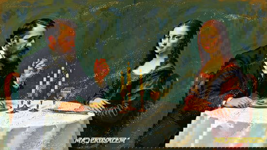 Claude Monet - Having Dinner With Mona Lisa-D1, Limited Edition, Signed & Numbered: Mr. Jerusalem. meticulously craft each artwork, initiating the process with the creation of the original piece, reproduced on high-quality canvas through professional printing I intricately hand-paint