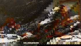 Francis Bacon - Having Dinner With Mona Lisa-D2, Limited Edition, Signed & Numbered: Mr. Jerusalem. meticulously craft each artwork, initiating the process with the creation of the original piece, reproduced on high-quality canvas through professional printing I intricately hand-paint