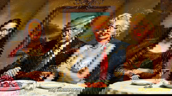 Donald Trump Having Dinner With Mona Lisa & Marilyn Monroe-D1, Limited Edition of 500: Mr. Jerusalem. meticulously craft each artwork, initiating the process with the creation of the original piece, reproduced on high-quality canvas through professional printing I intricately hand-paint