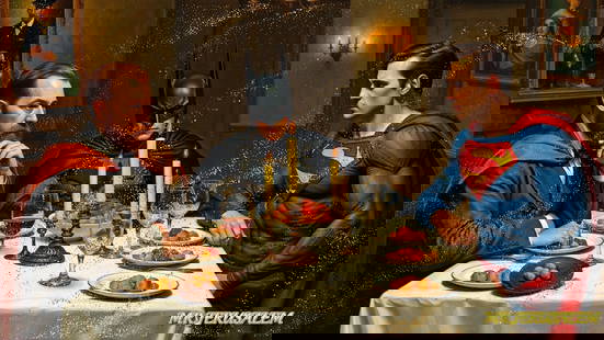 Vincent Van Gogh Having Dinner With Batman & Superman, Limited Edition of 500: Mr. Jerusalem. meticulously craft each artwork, initiating the process with the creation of the original piece, reproduced on high-quality canvas through professional printing I intricately hand-paint