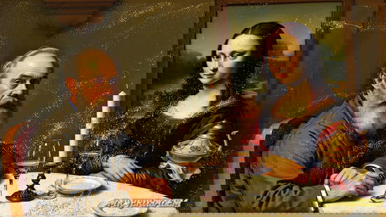 Henri Matisse - Having Dinner With Mona Lisa-D2, Limited Edition, Signed & Numbered: Mr. Jerusalem. meticulously craft each artwork, initiating the process with the creation of the original piece, reproduced on high-quality canvas through professional printing I intricately hand-paint