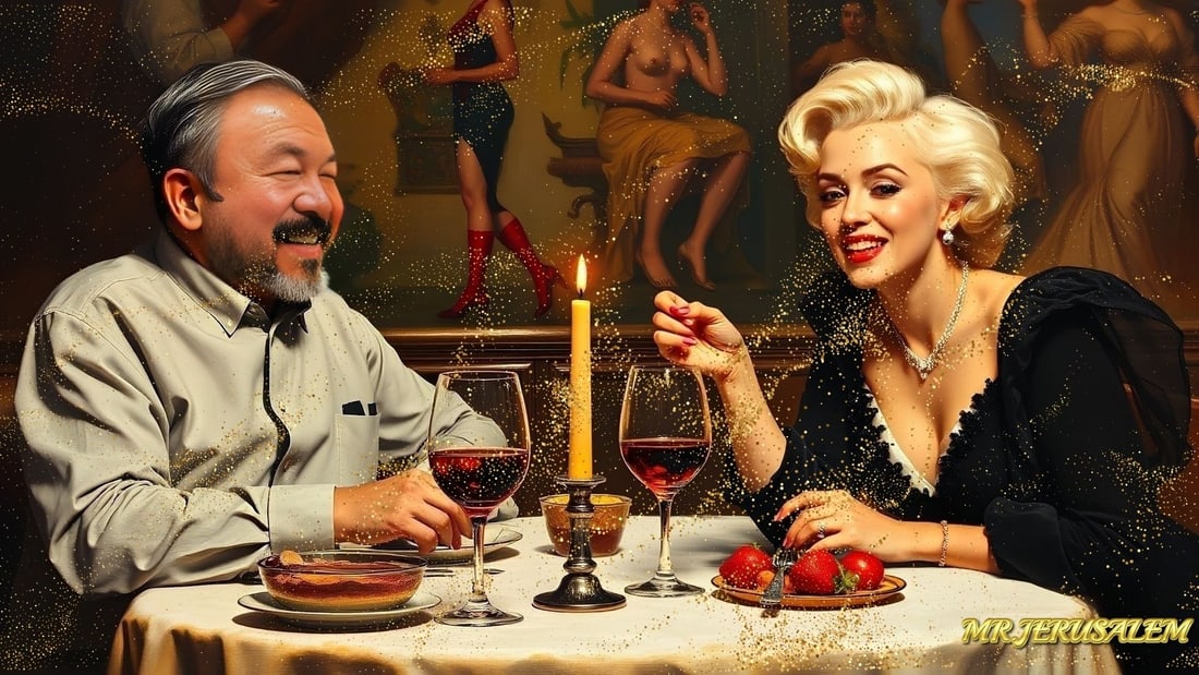 Ai Weiwei - Dinner With Marilyn Monroe- D1, Limited Edition of 50 Pieces, Signed & Numbered: Please note the images you see here for the artworks is protected with artist name in gold & gold glitter watermark. The original artworks will be unique and one-of-a-kind, hand painted with glue
