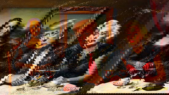 Donald Trump Having Dinner With Mona Lisa & Marilyn Monroe-D2, Limited Edition of 500: Mr. Jerusalem. meticulously craft each artwork, initiating the process with the creation of the original piece, reproduced on high-quality canvas through professional printing I intricately hand-paint