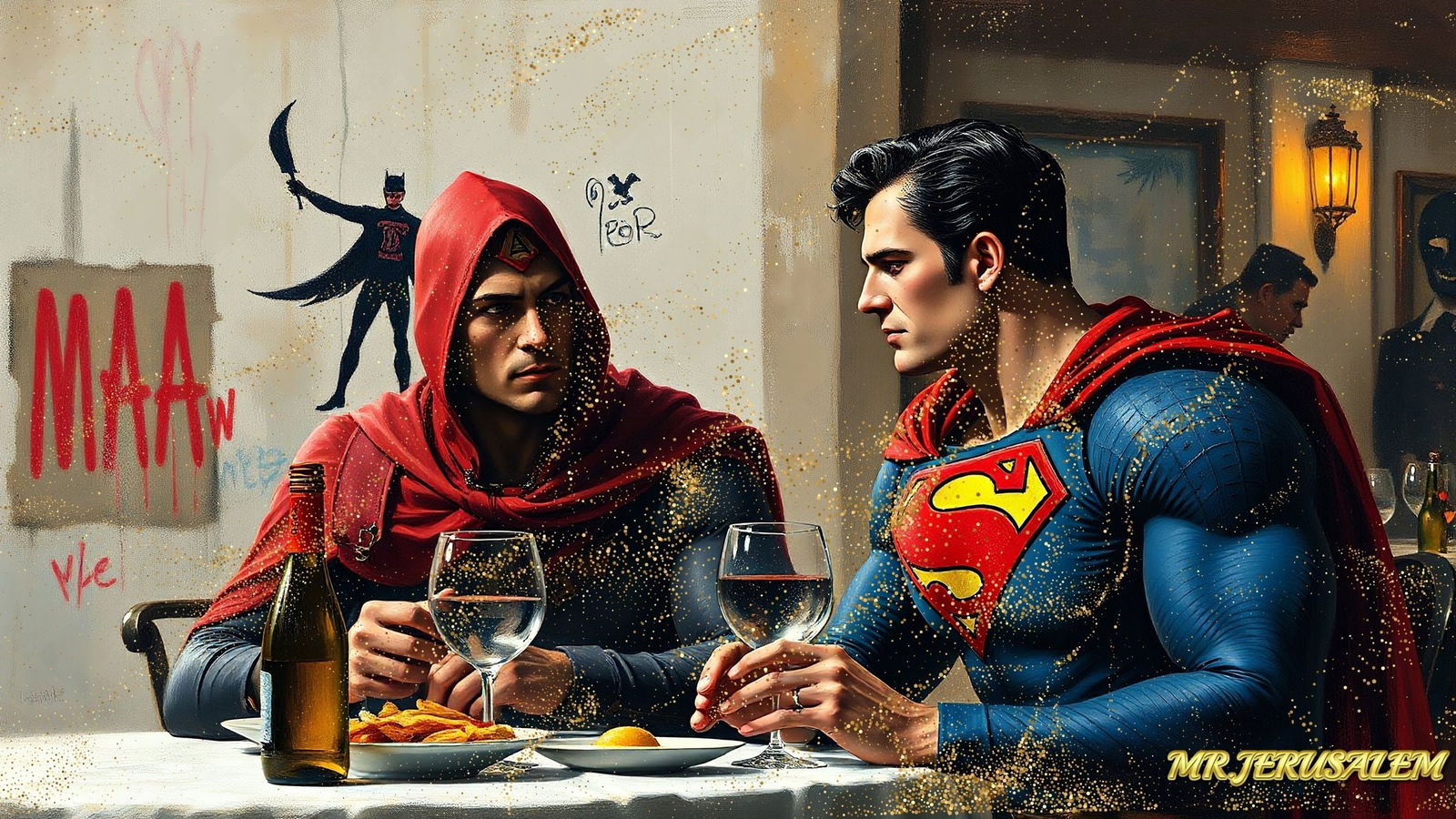 Banksy Dinner With Superman-D1, Canvas Mixed Media, Limited Edition of 50 Pieces (1 of 5)