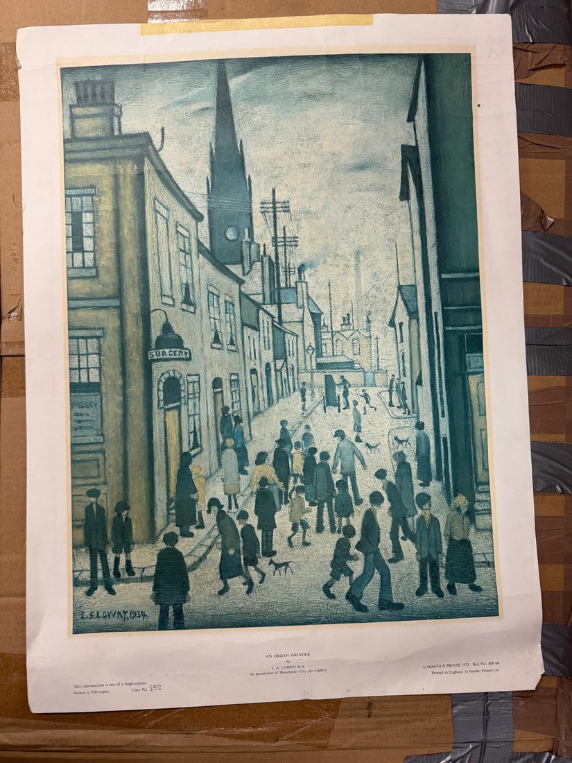 Lowry Original Limited Edition Print, Magnus Prints 1975: Lowry Original Limited Edition Print, Magnus Prints 1975 "The Organ Grinder" by L S Lowry Limited edition print of 850 This print being No. 252 Stamped by the fine art trade guild Published by