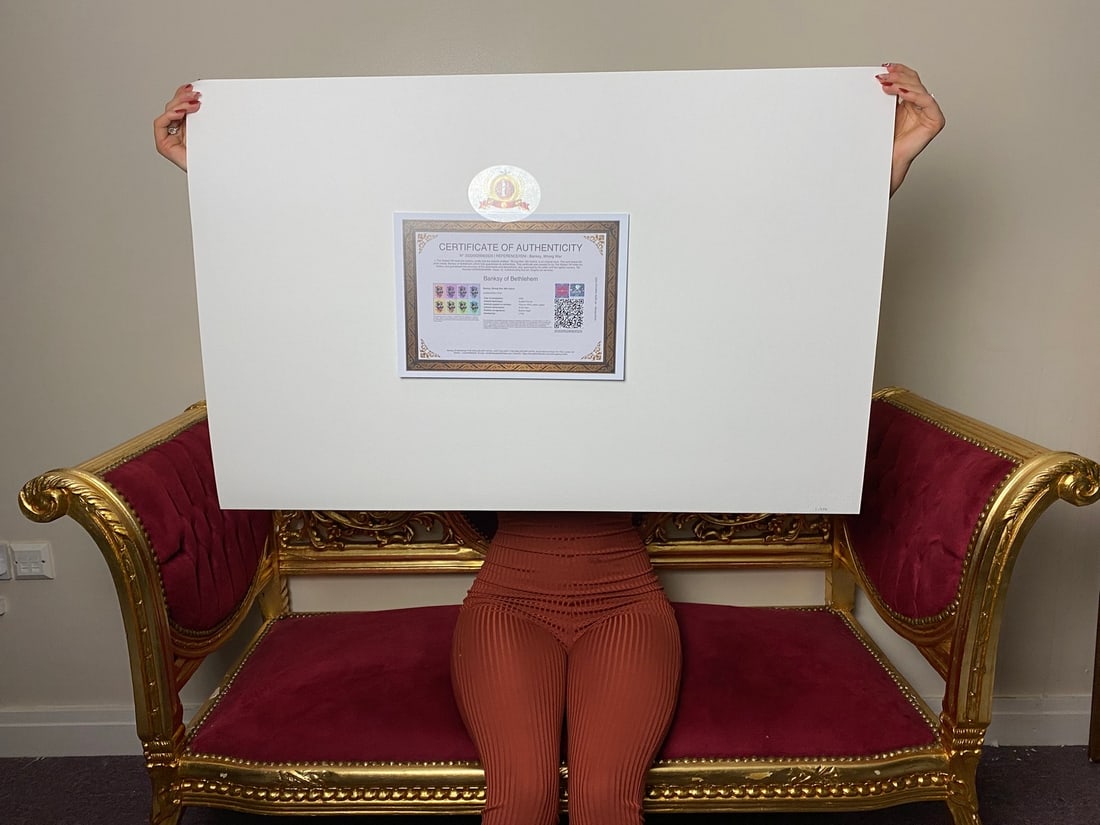 Banksy, In the manner of”, COA. Walled Off Hotel, Original, Limited Edition. Signed. Numbered - 5