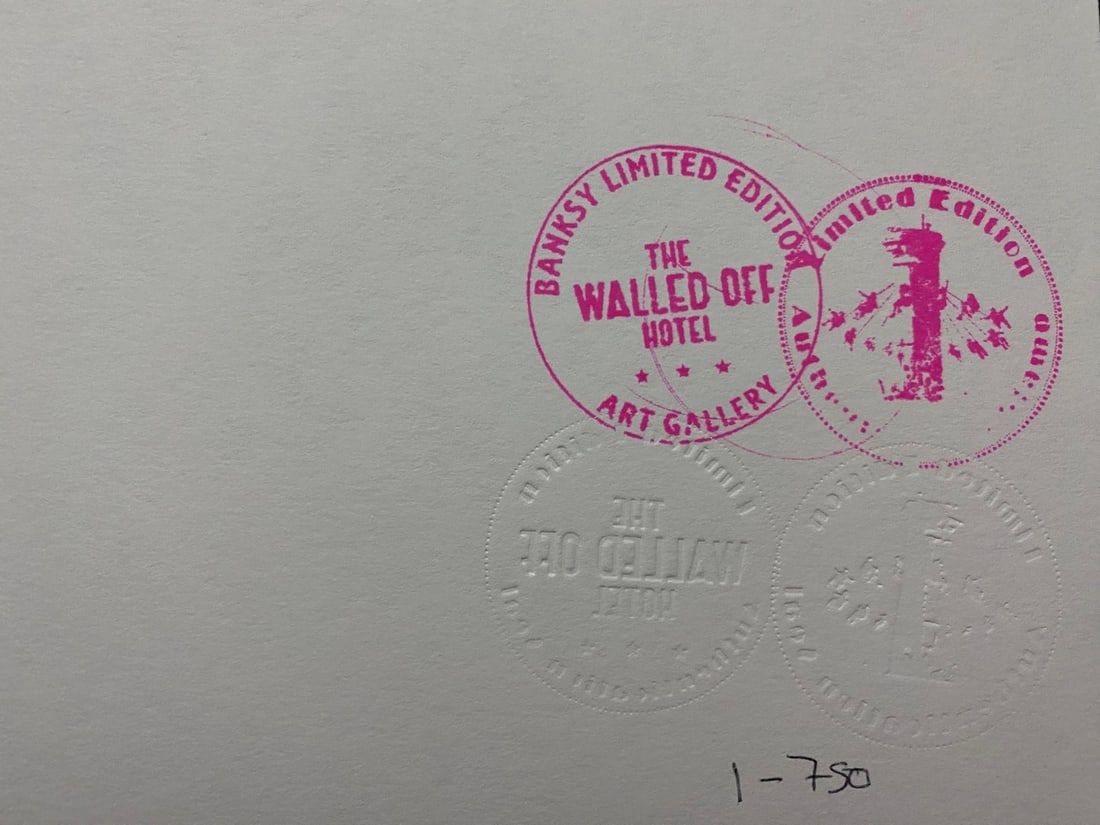 Banksy, In the manner of”, COA. Walled Off Hotel, Original, Limited Edition. Signed. Numbered - 8