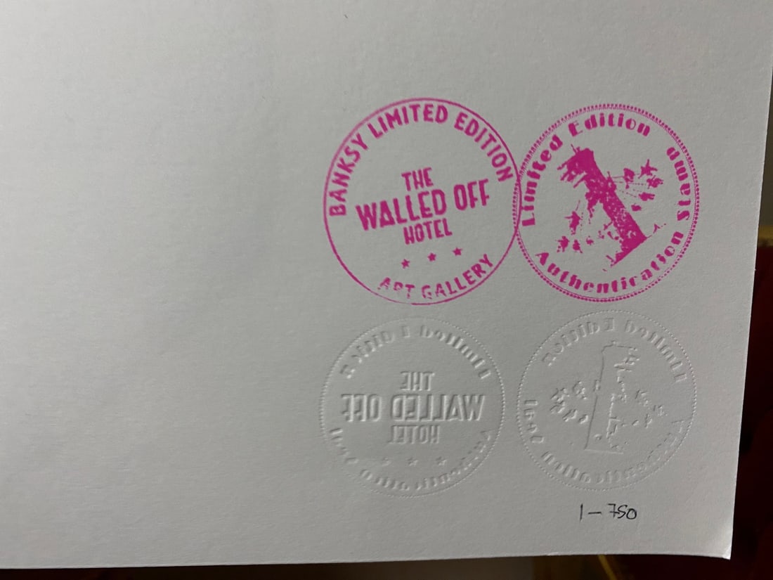 Banksy, In the manner of”, Walled Off Hotel, COA, Original, Limited Edition. Signed. Numbered - 10