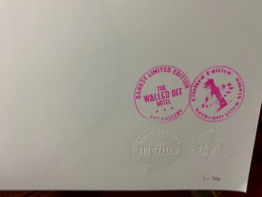 Banksy, In the manner of”, Walled Off Hotel, COA, Original, Limited Edition. Signed. Numbered - 9