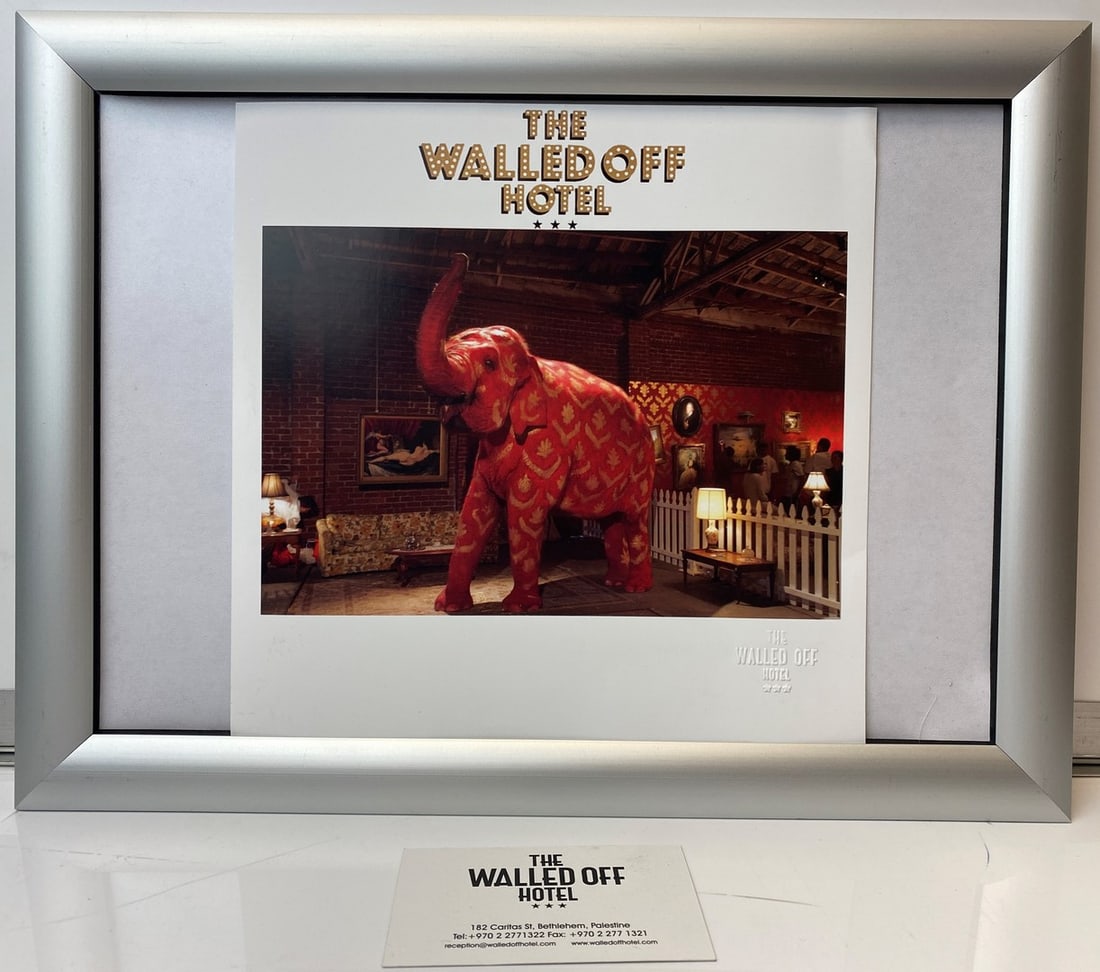 The Walled Off Hotel, Limited Edition, Original Print.: 2022 Walled Off Hotel Artist Print on paper, Solid Finishing: Classic (250 gsm gloss) Limited Edition of 3000 Numbered and Stamped / seal Sizes- 21cm X 21cm The Walled Off Hotel Invoice Printed and
