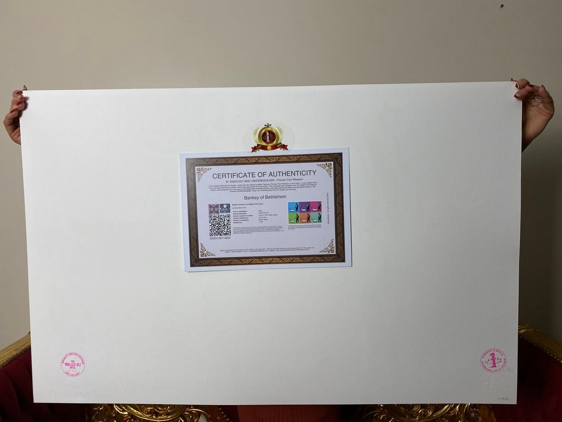 Banksy, In the manner of”, COA. Walled Off Hotel, Original, Limited Edition. Signed. Numbered - 4