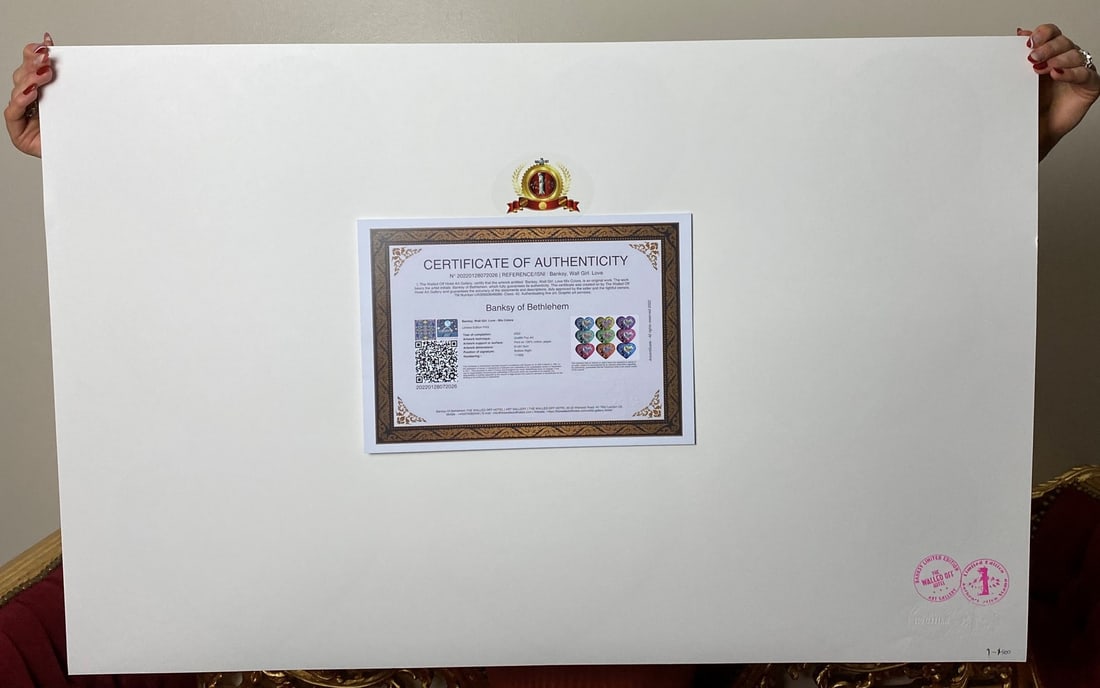 Banksy, In the manner of”, COA. Walled Off Hotel, Original, Limited Edition. Signed. Numbered. - 5