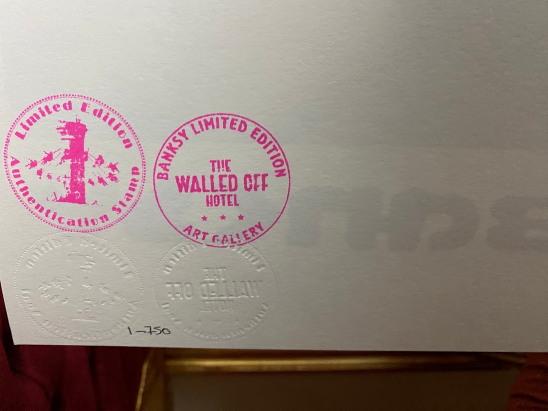 Banksy, In the manner of”, Walled Off Hotel, COA, Original, Limited Edition. Signed. Numbered - 7