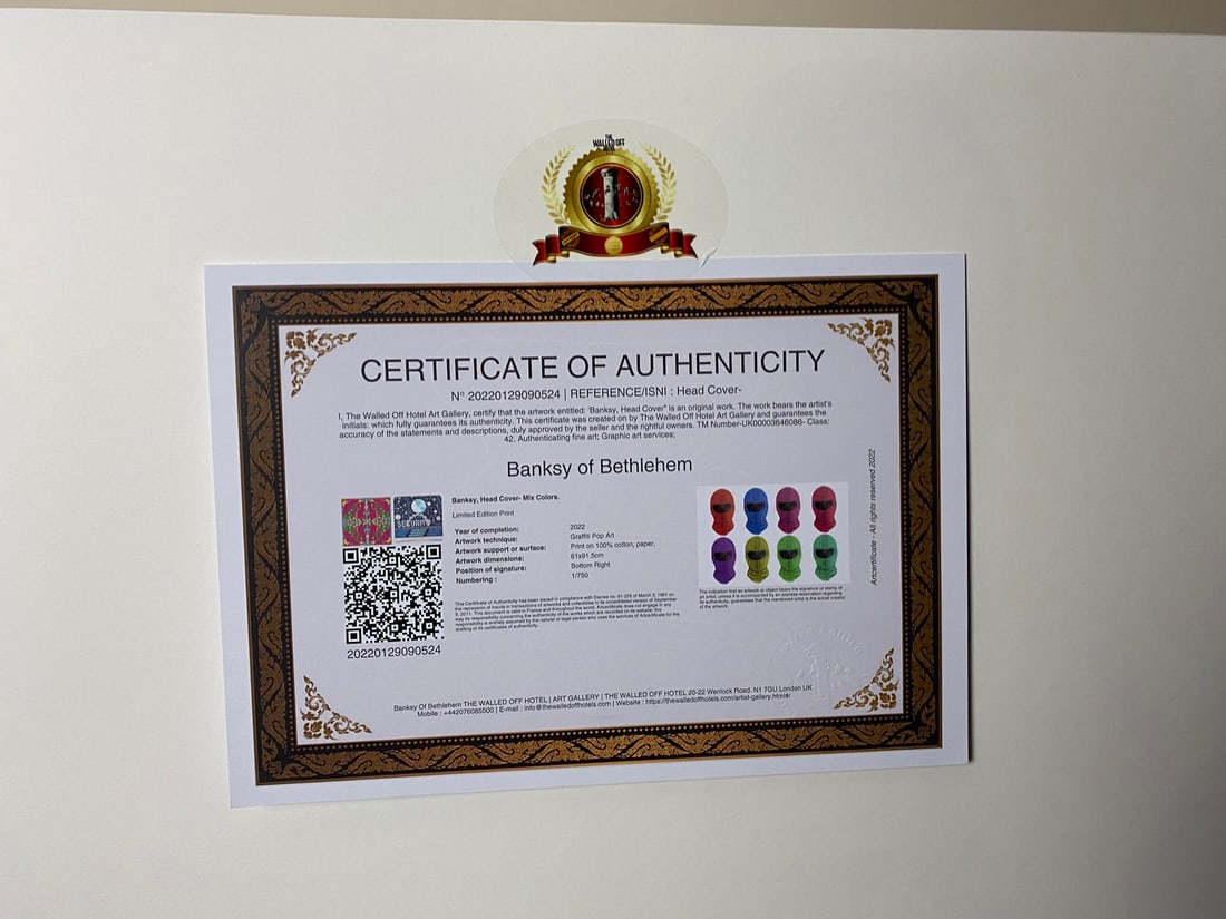 Banksy, In the manner of”, COA. Walled Off Hotel, Original, Limited Edition. Signed. Numbered. - 8