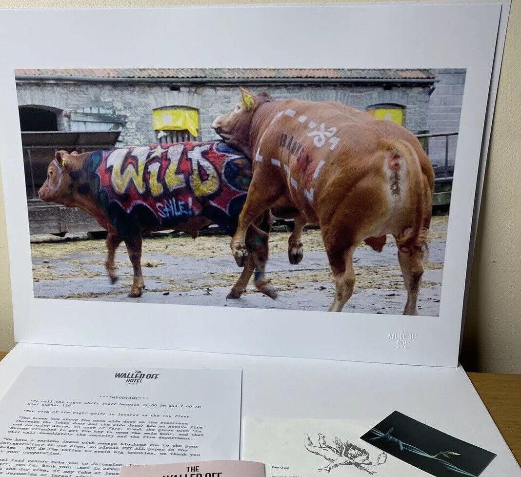 The Walled Off Hotel, Limited Edition, Original Print.: 2022 Screen print on paper, Solid Finishing: Classic (250 gsm gloss) Limited Edition of 1500 Numbered and Stamped / seal Sizes- 420 X594mm The Walled Off Hotel Invoice Sold unframed 