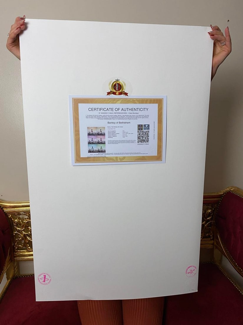 Banksy, In the manner of”, COA. Walled Off Hotel, Original, Limited Edition. Signed. Numbered - 5