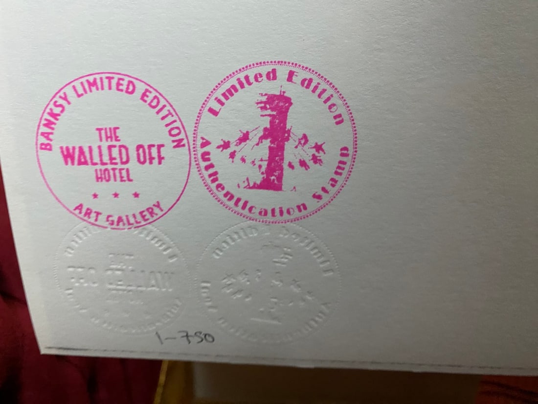 Banksy, In the manner of”, COA. Walled Off Hotel, Original, Limited Edition. Signed. Numbered - 6
