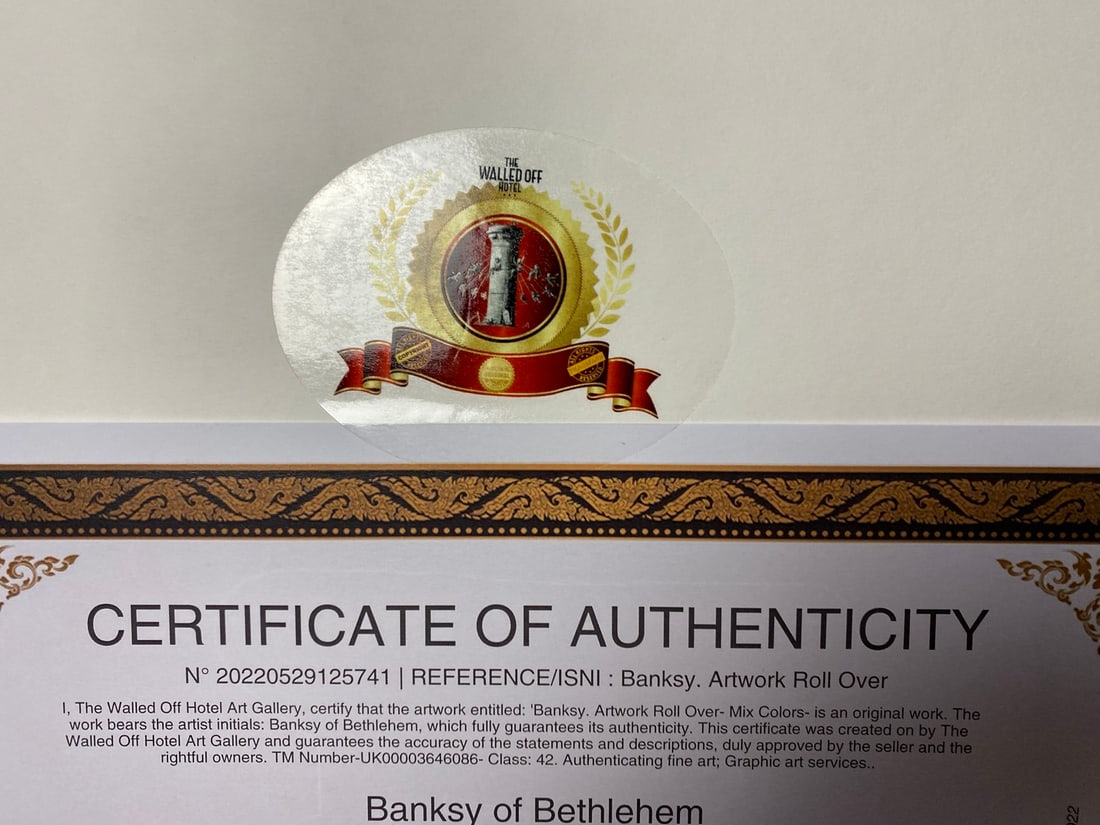 Banksy, In the manner of”, Walled Off Hotel, COA, Original, Limited Edition. Signed. Numbered - 5