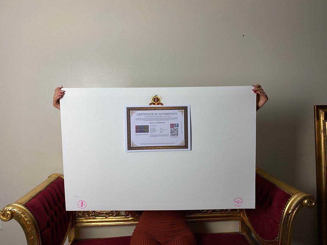 Banksy, In the manner of”, COA. Walled Off Hotel, Original, Limited Edition. Signed. Numbered - 5