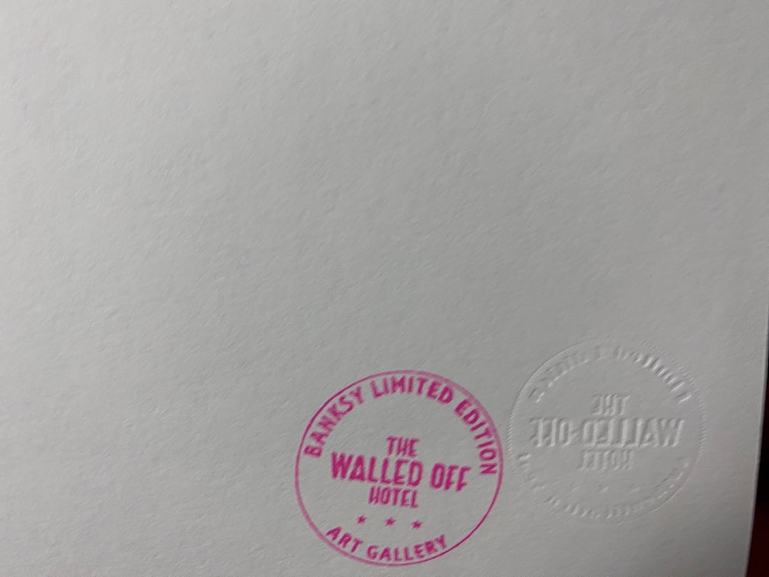 Banksy, In the manner of”, COA. Walled Off Hotel, Original, Limited Edition. Signed. Numbered - 8