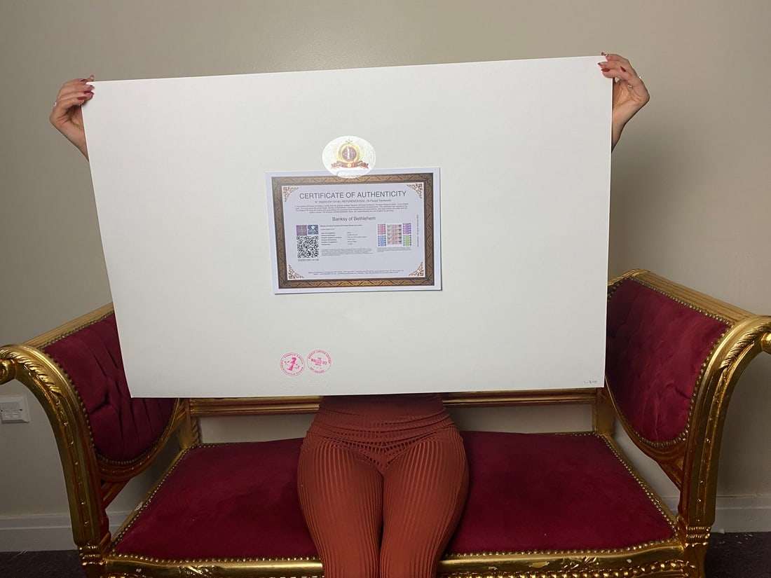 Banksy, In the manner of”, COA. Walled Off Hotel, Original, Limited Edition. Signed. Numbered. - 5