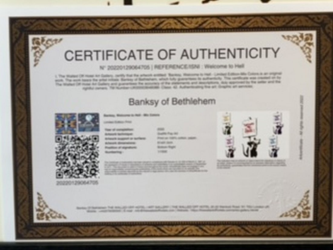 Banksy, In the manner of”, COA. Walled Off Hotel, Original, Limited Edition. Signed. Numbered. - 7