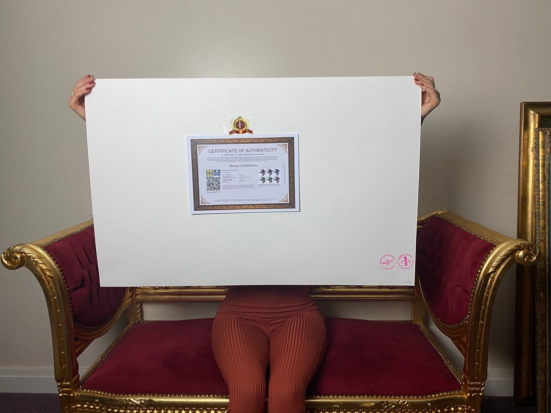Banksy, In the manner of”, COA. Walled Off Hotel, Original, Limited Edition. Signed. Numbered. - 5