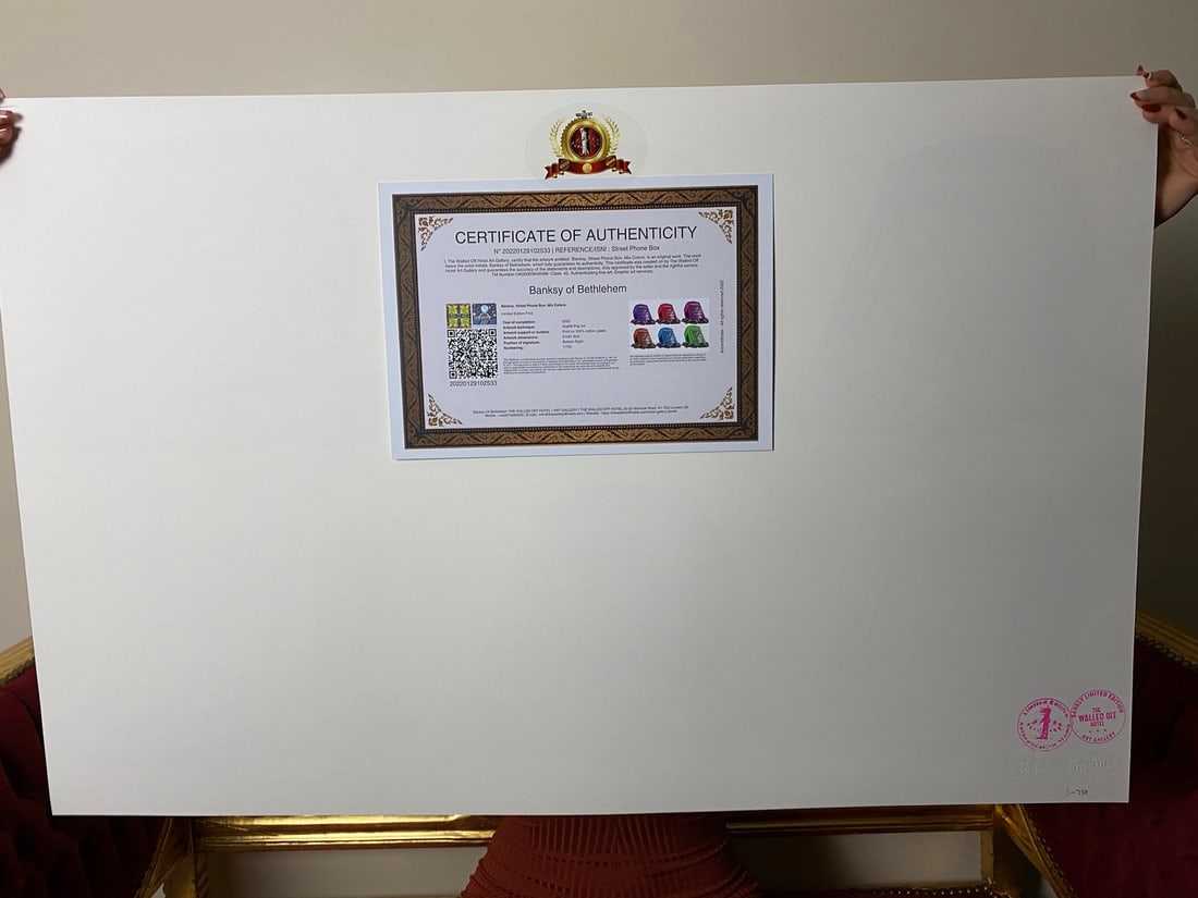 Banksy, In the manner of”, COA. Walled Off Hotel, Original, Limited Edition. Signed. Numbered - 4