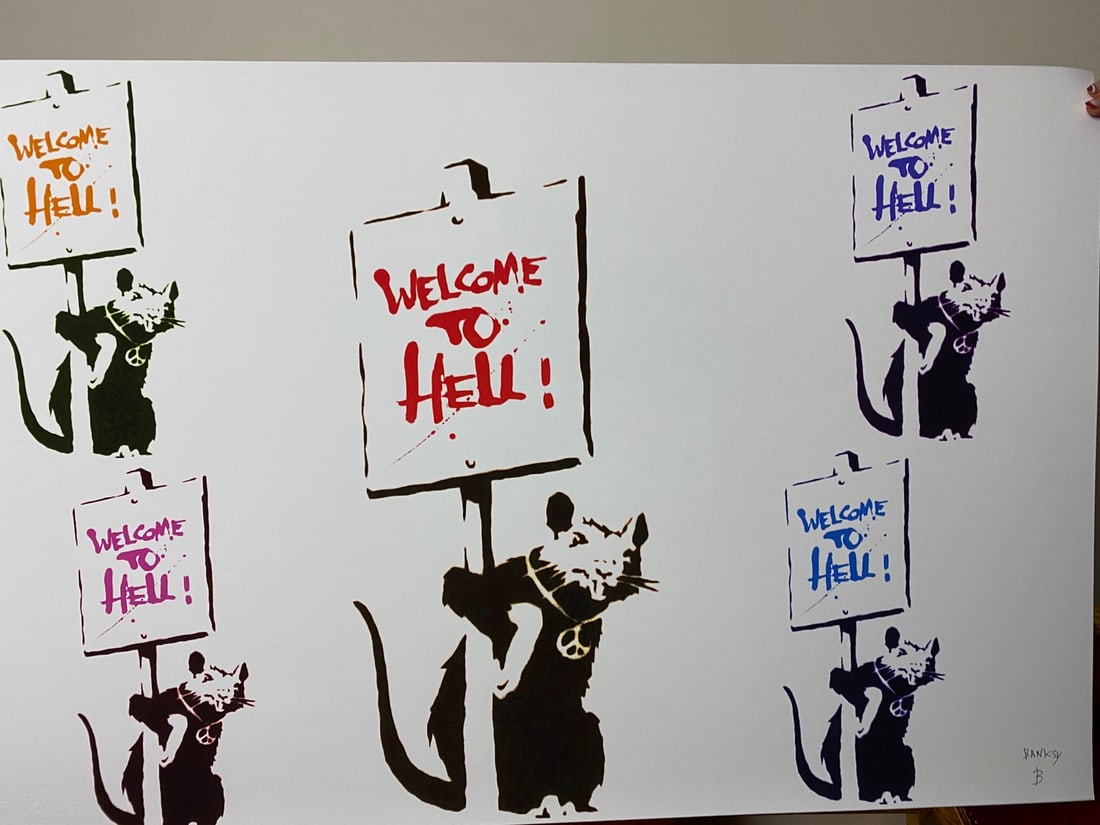 Banksy, In the manner of”, COA. Walled Off Hotel, Original, Limited Edition. Signed. Numbered - 3
