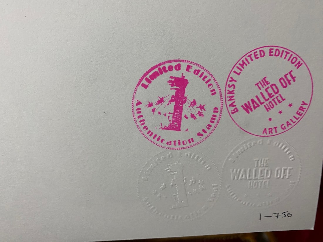 Banksy, In the manner of”, COA. Walled Off Hotel, Original, Limited Edition. Signed. Numbered. - 7