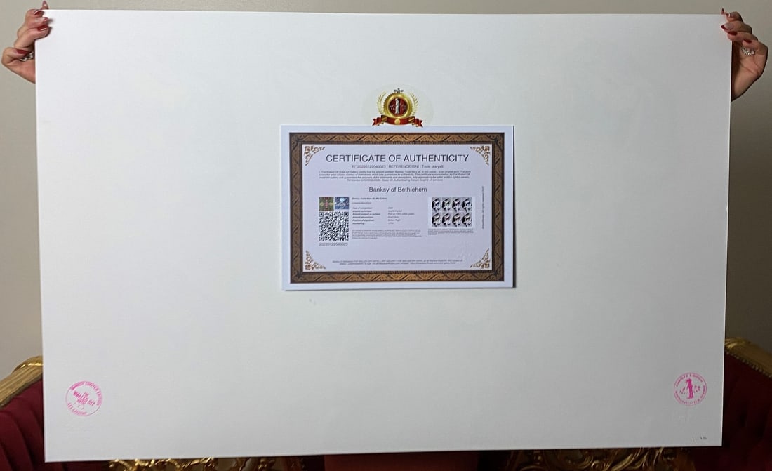 Banksy, In the manner of”, COA. Walled Off Hotel, Original, Limited Edition. Signed. Numbered. - 7